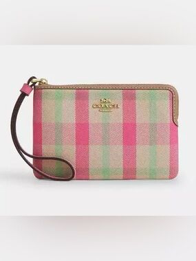 Coach Pink/Green Plaid Wristlet